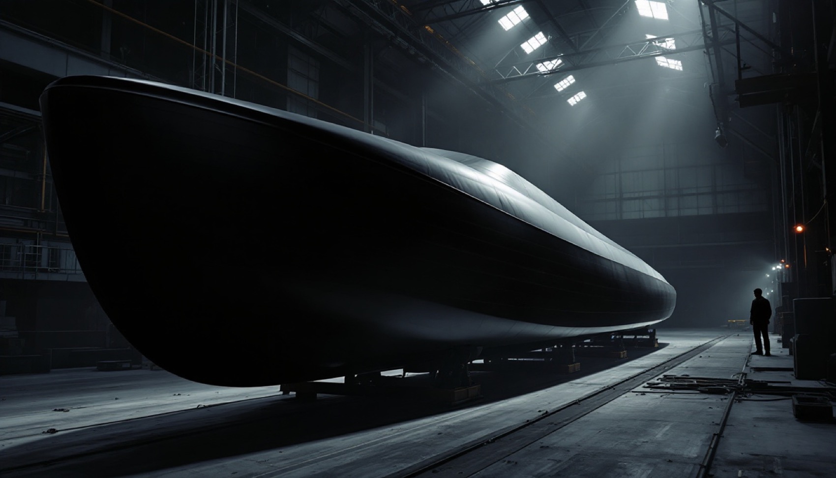 Twelve metre printed hull on trestles, concept render